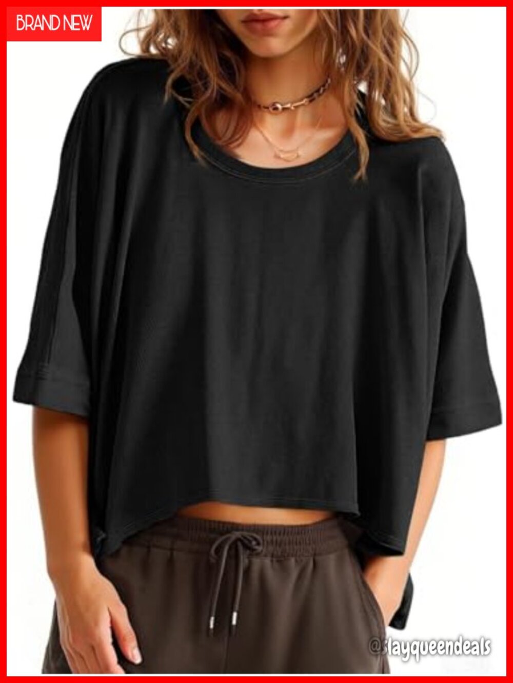 Oversized Cropped Short Sleeve T-Shirt Cotton Blend Loose Fit Casual Tee